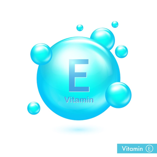 Icono de vector de vitamina E en estilo 3d Complejo de cápsula de píldora azul Concepto de salud y cuidado de la piel