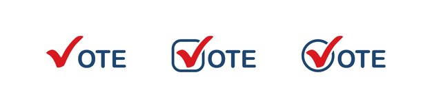 Vector icono del vector de voto signo de elección elecciones presidenciales de los estados unidos 2024 logotipo de marca de verificación de voto campaña.