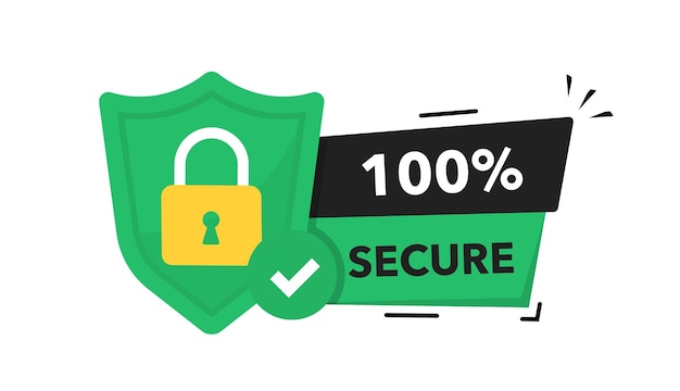 Icono vectorial 100% seguro 100 Etiqueta segura para el elemento de diseño del producto Insignia o botón para el sitio web de comercio Ilustración vectorial