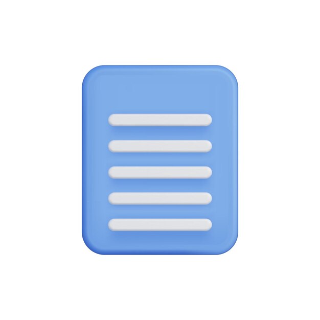 Icono vectorial 3D de un menú rectangular azul o una lista con líneas horizontales