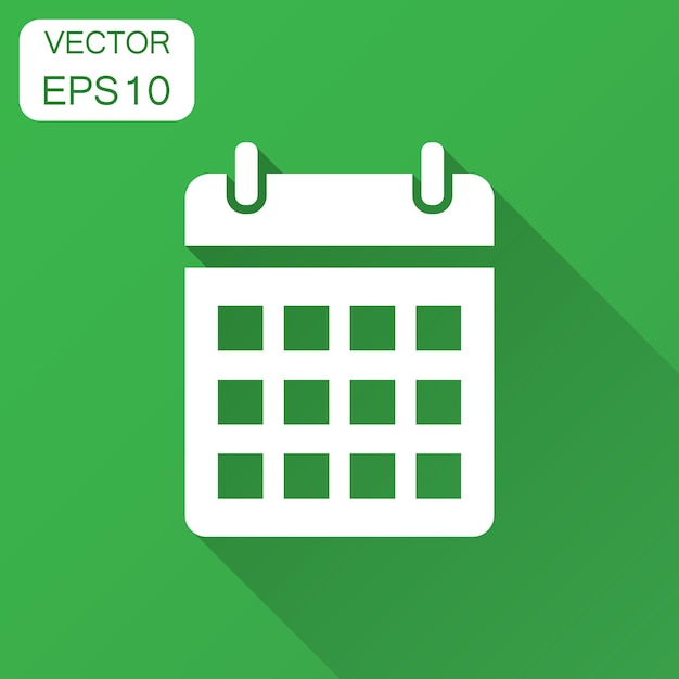 Icono vectorial de la agenda del calendario en estilo plano Ilustración de recordatorio con sombra larga Concepto de fecha del calendario