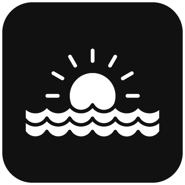 El icono vectorial del amanecer se puede usar para el conjunto de iconos de la línea costera