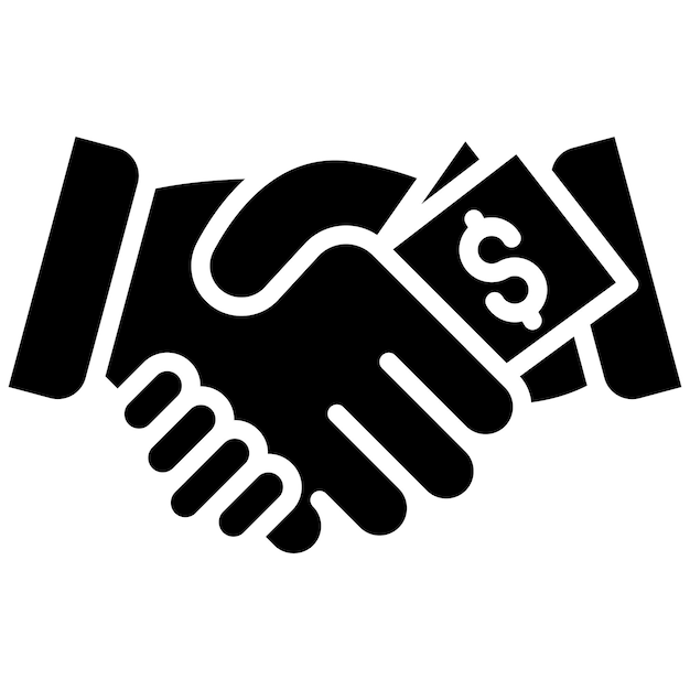 El icono vectorial del apretón de mano de soborno se puede usar para el conjunto de iconos de corrupción