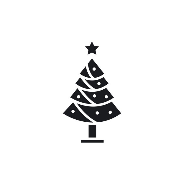 Icono vectorial del árbol de Navidad establecido en estilo negro lleno y delineado