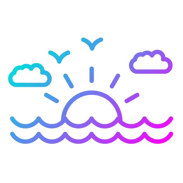 El icono vectorial del atardecer se puede usar para el iconset de Beach Resort