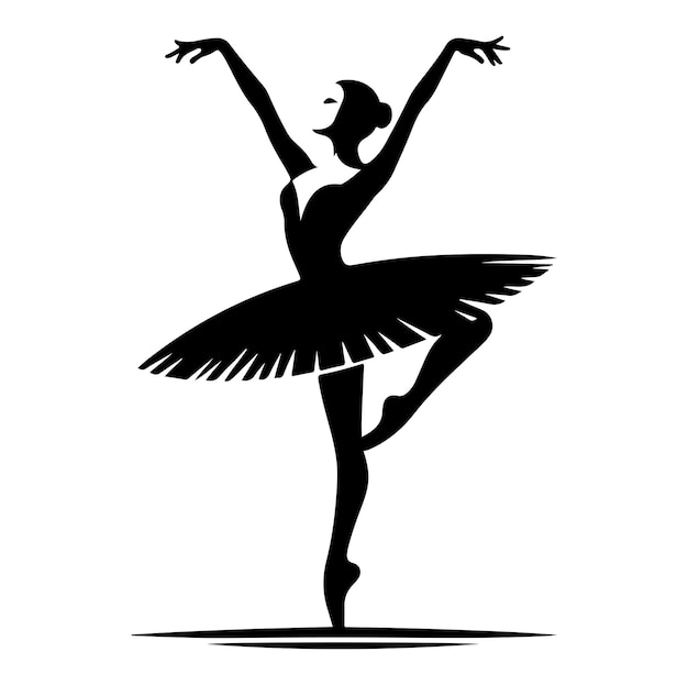 Ícono vectorial de bailarina mínima en ilustración vectorial en silueta de estilo plano sobre fondo blanco