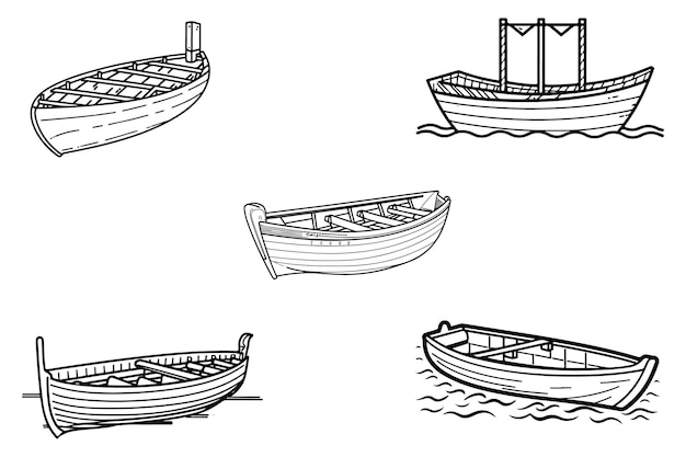 Vector icono vectorial de barco de madera en ilustración de fondo blanco