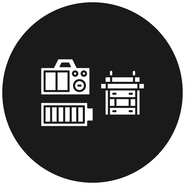 El icono vectorial de la batería de la cámara se puede utilizar para el conjunto de iconos de fotografía