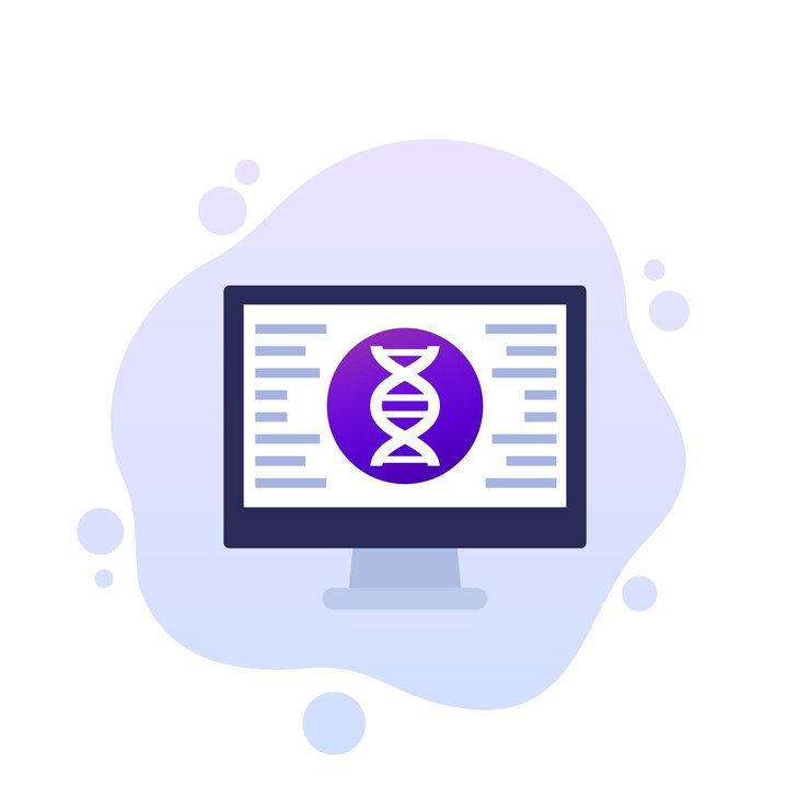 Vector icono vectorial de bioinformática, análisis de datos biológicos