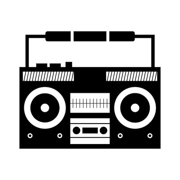 El icono vectorial de Boombox es un signo negro sobre un fondo blanco