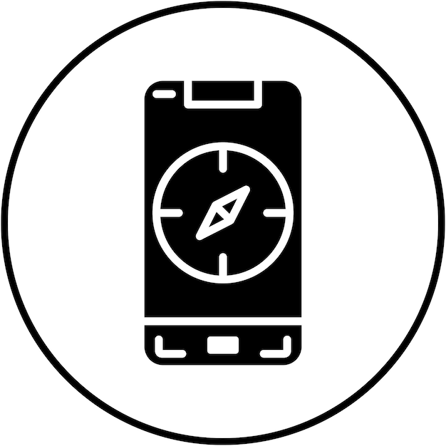 El icono vectorial de la brújula móvil se puede utilizar para el conjunto de iconos de aplicaciones móviles
