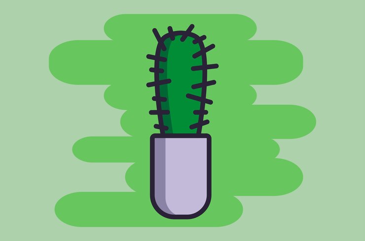 Vector icono vectorial de un cactus en una maceta con trazo en el fondo verde