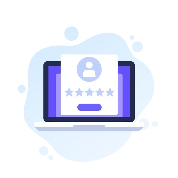 icono vectorial de calificación de usuario con una computadora portátil
