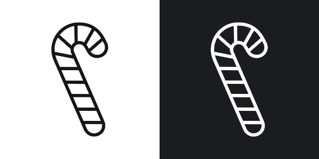 Icono vectorial de caña de caramelo establecido en contornos en blanco y negro