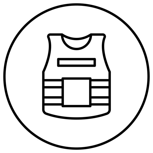 El icono vectorial del chaleco a prueba de balas se puede usar para el conjunto de iconos de Crimen y Ley
