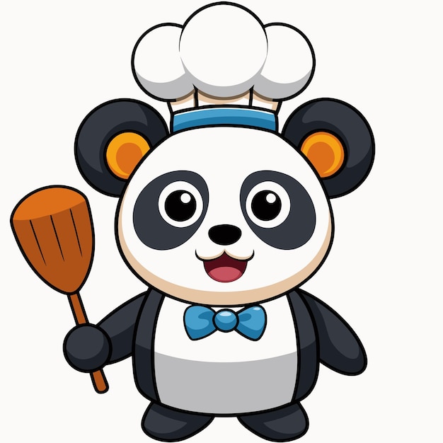 El icono vectorial del chef panda lindo Ilustración del icono de la comida animal Concepto aislado de vector plano premium Estilo de dibujos animados
