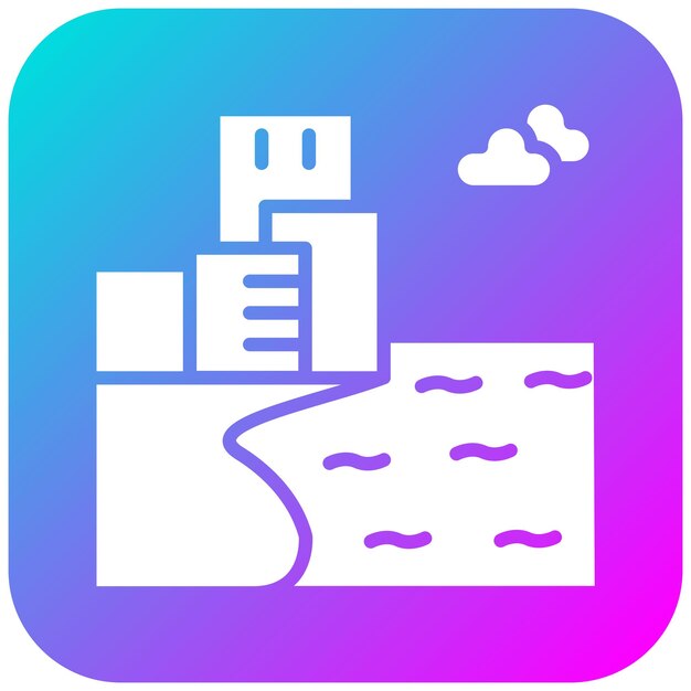 El icono vectorial de la ciudad costera se puede usar para el conjunto de iconos de la línea costera