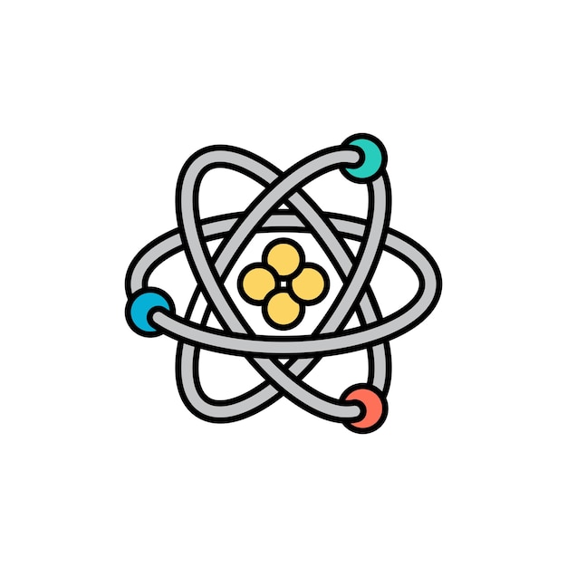 Ícono vectorial de color átomo sobre fondo blanco