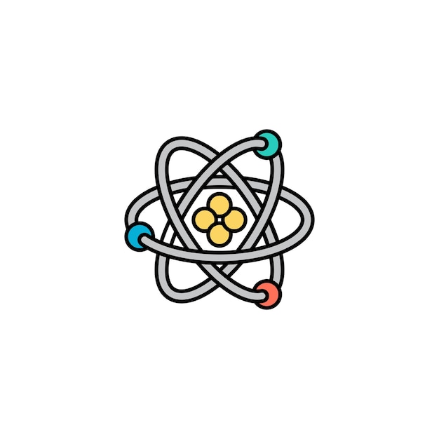 Ícono vectorial de color átomo sobre fondo blanco