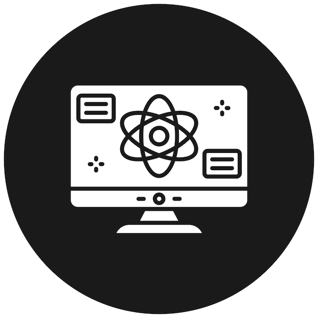El icono vectorial de computación cuántica se puede usar para el conjunto de iconos de computadora y hardware