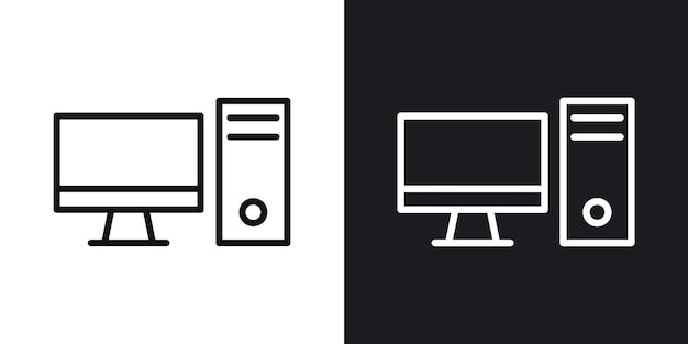 Icono vectorial de computadora establecido en contornos en blanco y negro