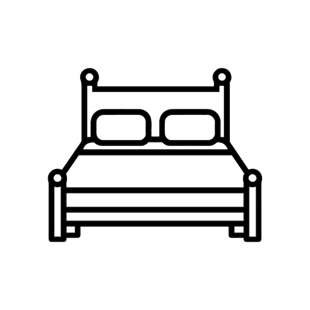 Icono vectorial de contorno de cama doble símbolo de muebles para la habitación de hotel