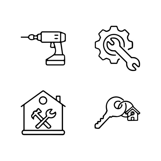 Icono vectorial de contorno de construcción y reparación