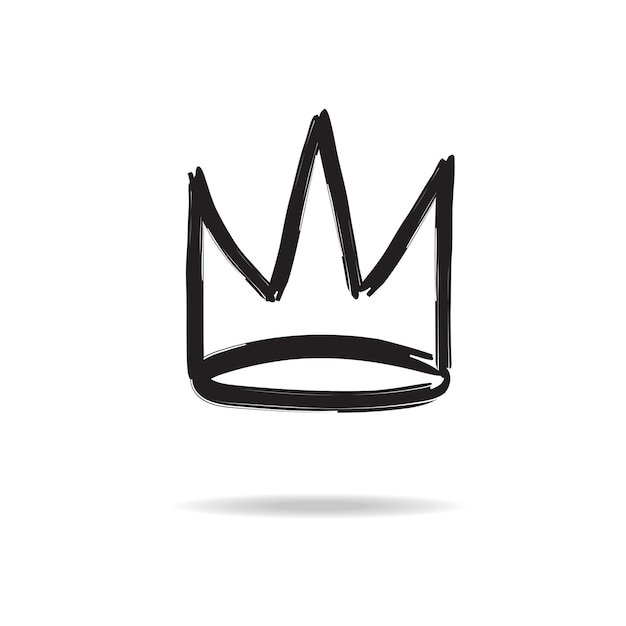 Icono vectorial de la corona estilo dibujado a mano aislado en fondo blanco para la reina logotipo princesa diadema símbolo doodle ilustración elemento de arte pop belleza y moda concepto de compras 10 eps