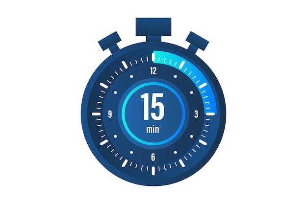 El icono vectorial del cronómetro de 15 minutos icono del cronómetra en estilo plano sobre un fondo blanco