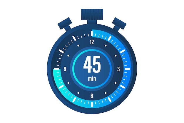 El icono vectorial del cronómetro de 45 minutos El icono del cronómetros en estilo plano sobre un fondo blanco