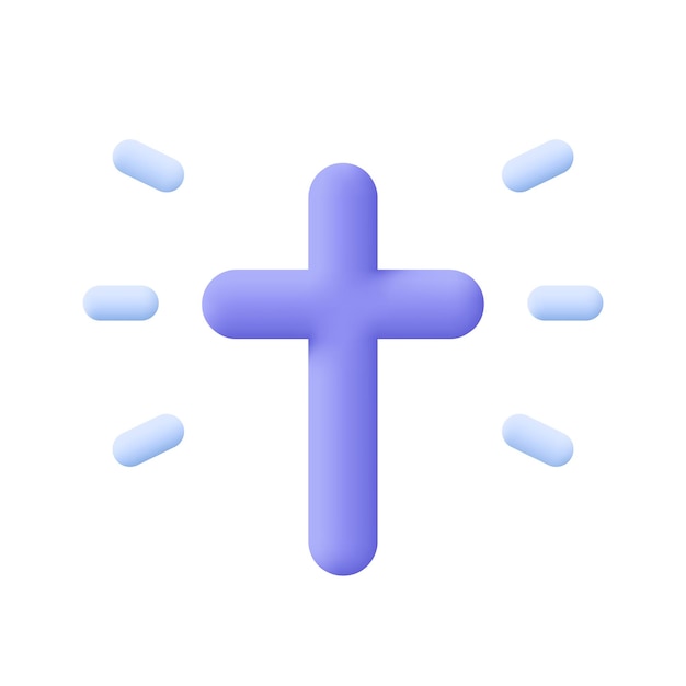 El icono vectorial de la cruz cristiana en 3d de estilo minimalista de dibujos animados