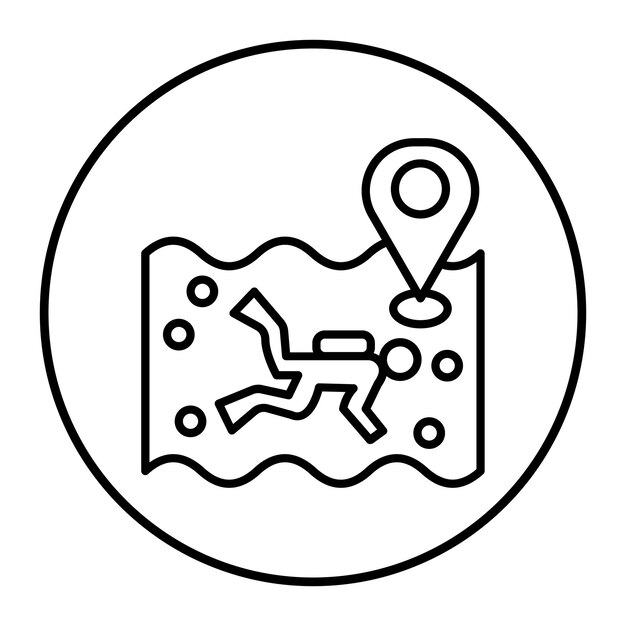 El icono vectorial de destino de buceo se puede utilizar para el conjunto de iconos de vacaciones y turismo