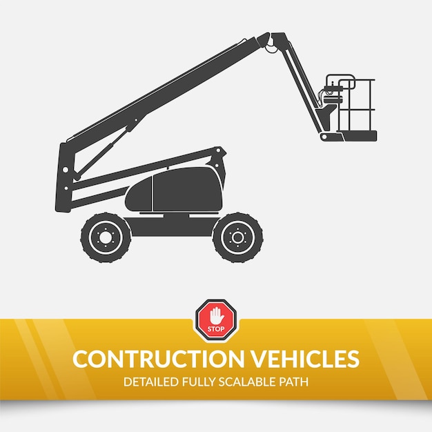 Ícono vectorial detallado en blanco y negro del coche de construcción