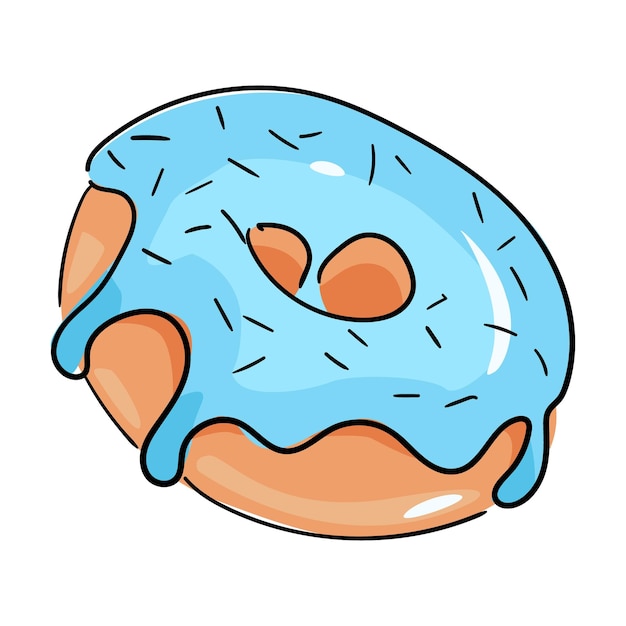 Icono vectorial dibujado a mano de rosquilla Ilustración de esmaltado azul Icono de comida de rosquillas Concepto blanco aislado Elemento simpático y lindo para el diseño