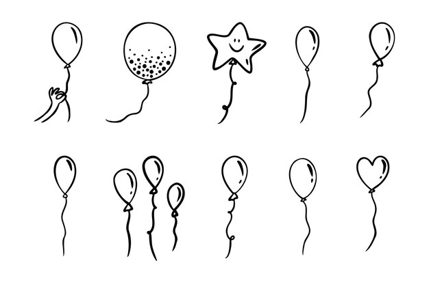 Icono vectorial de dibujo de globo elemento conjunto de dibujo corazón estrella globos ilustración vectorial