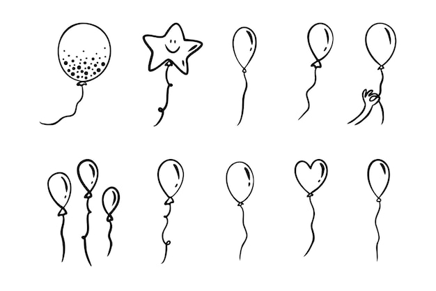 Icono vectorial de dibujo de globo Elemento del conjunto de dibujos de globos de estrella de corazón