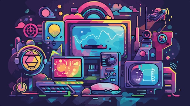 Ícono vectorial de dibujos animados de alta tecnología y comunicaciones en estilo moderno