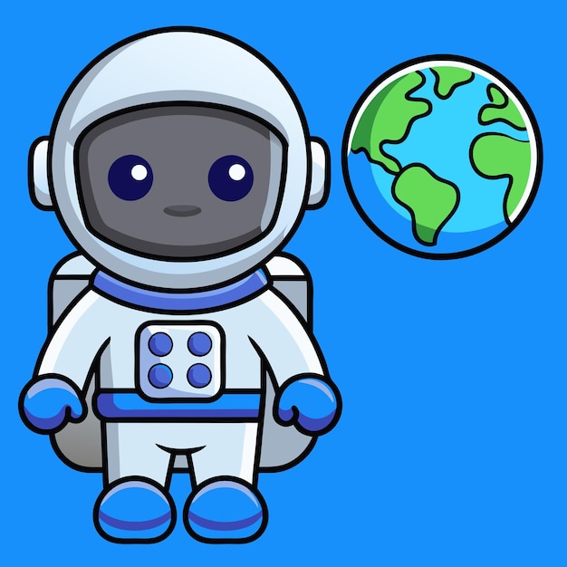 Icono vectorial de dibujos animados con astronauta lindo con luna Ilustración Ciencia Tecnología Icono Concepto aislado Estilo de dibuyos animados plano vectorial premium