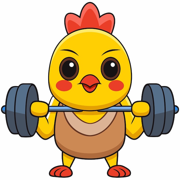 Icono vectorial de dibujos animados con barras para levantar pollo lindo Ilustración Icono deportivo de animales Concepto aislado Estilo de dibujo animado plano vectorial premium