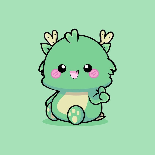 El icono vectorial de dibujos animados con el bebé dragón verde sentado Ilustración del icono de la naturaleza animal Concepto aislado Estilo de dibujo animado plano vectorial premium