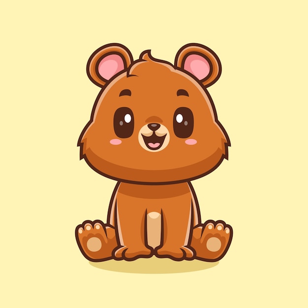 Icono vectorial de dibujos animados con un bebé oso sentado Ilustración Icono de naturaleza animal Icono plano aislado Vector