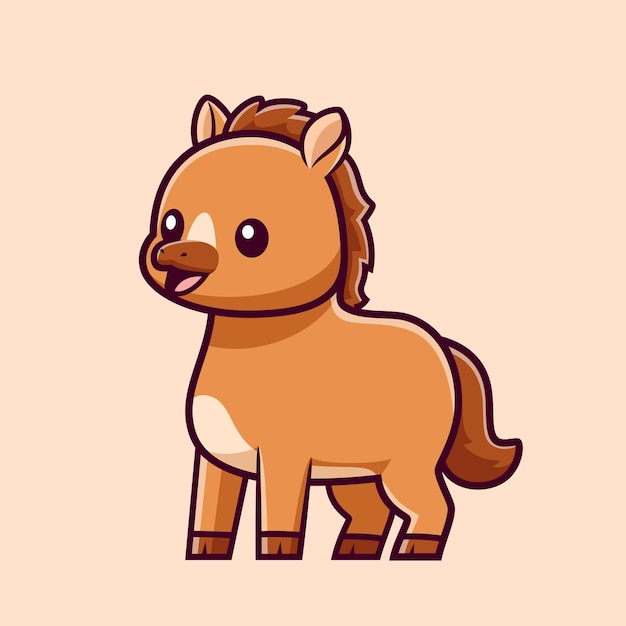 Icono vectorial de dibujos animados de caballo lindo Ilustración Icono de naturaleza animal Vector plano aislado