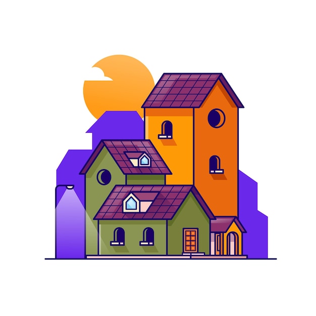 Icono vectorial de dibujos animados de casas Ilustración de negocios Icono de edificios Vector plano aislado