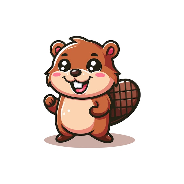 El icono vectorial de dibujos animados de castor feliz y lindo, la ilustración del icono de la naturaleza animal, el concepto de vector plano aislado.