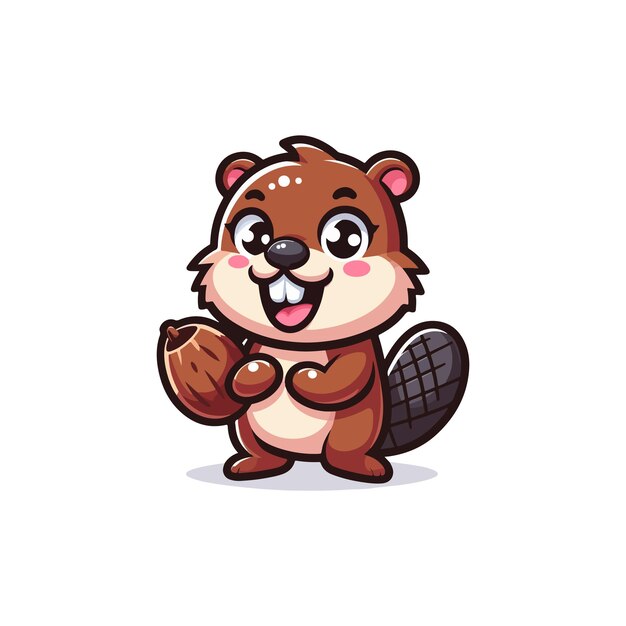 El icono vectorial de dibujos animados de castor feliz y lindo, la ilustración del icono de la naturaleza animal, el concepto de vector plano aislado.