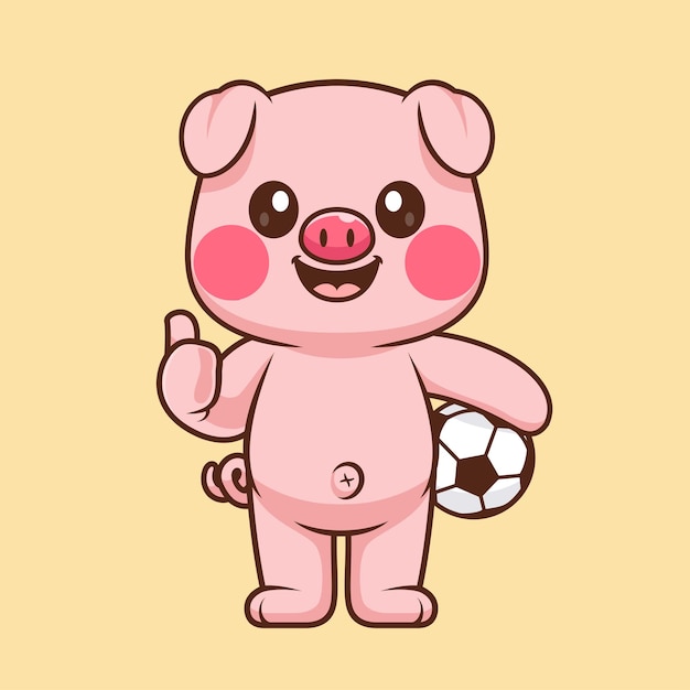 Icono vectorial de dibujos animados de cerdo lindo jugando al fútbol Ilustración Icono deportivo animal Vector plano aislado