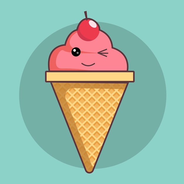 Icono vectorial de dibujos animados de cono de helado Ilustración Icono de comida dulce Concepto