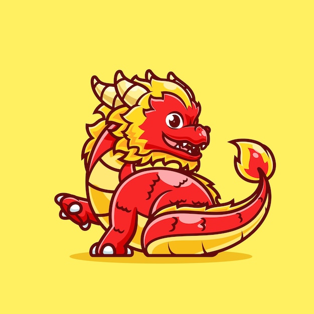 Icono vectorial de dibujos animados con dragón rojo sentado Ilustración Icono de naturaleza animal Vector plano aislado