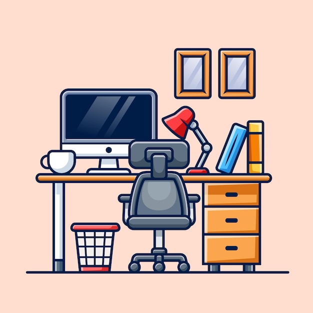 Icono vectorial de dibujos animados de espacio de trabajo Tecnología de ilustración Icono de objeto Vector plano aislado