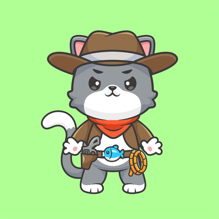 Vector icono vectorial de dibujos animados de gato y vaquero ilustración icono de vacaciones de animales vector plano aislado
